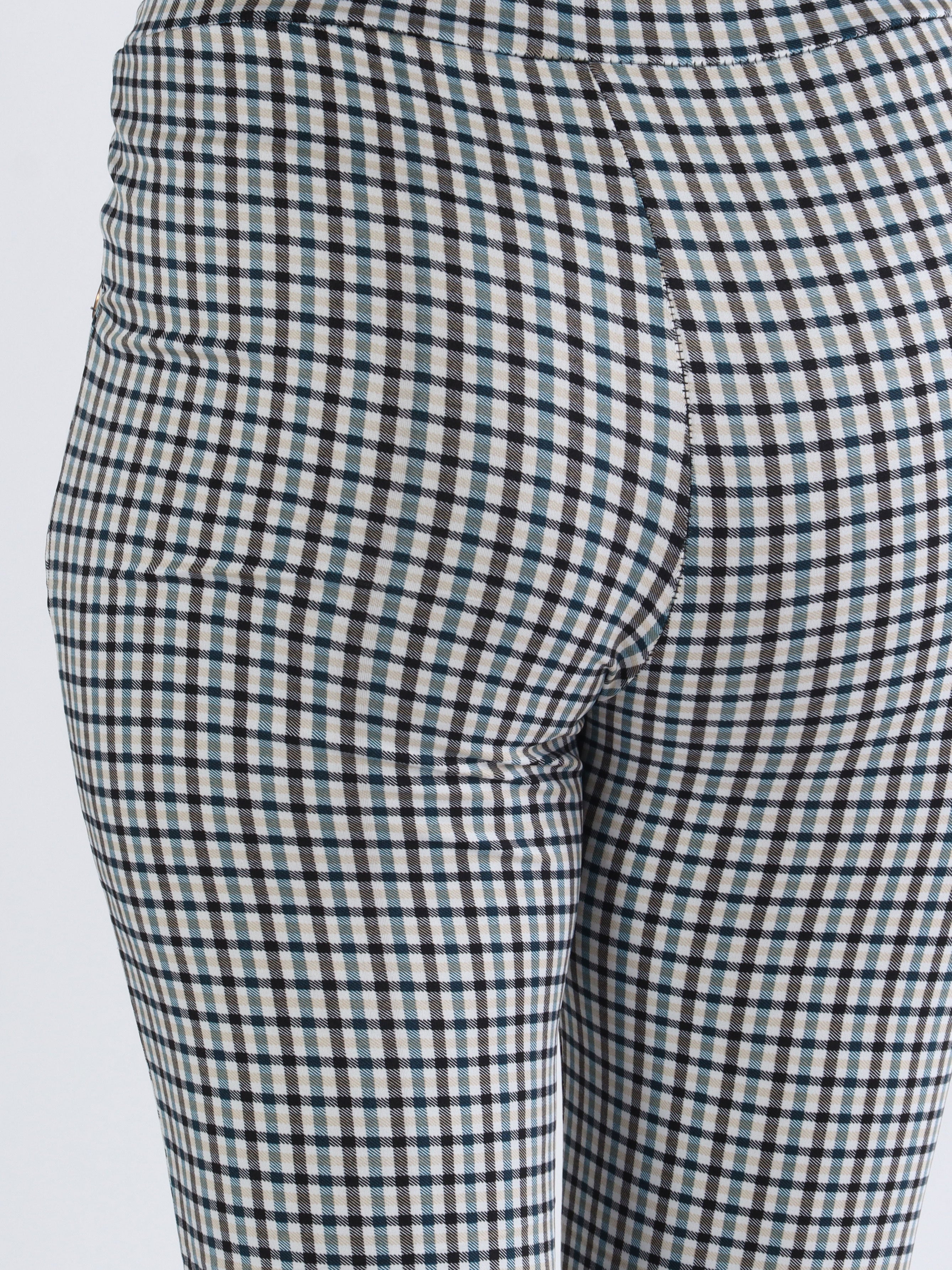 Selena - Rutiga elastiska byxor med guldknappar - Black